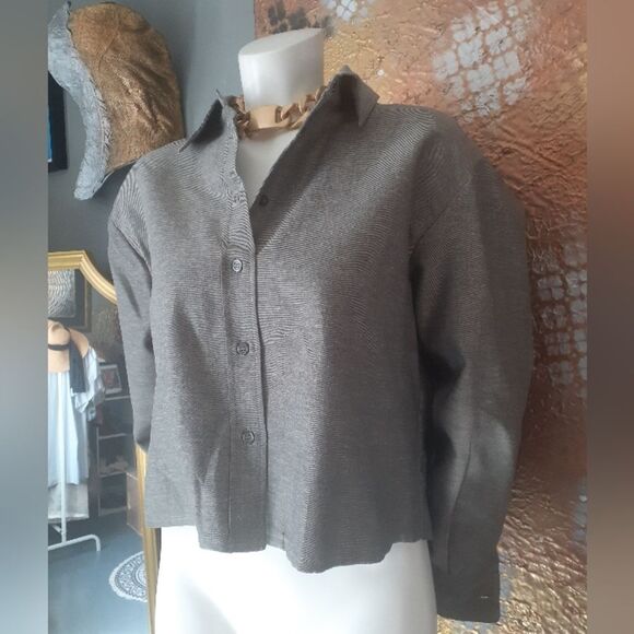 Zara Cotton/linen Blend Grey Button Up Shirt - Picture 14 of 16